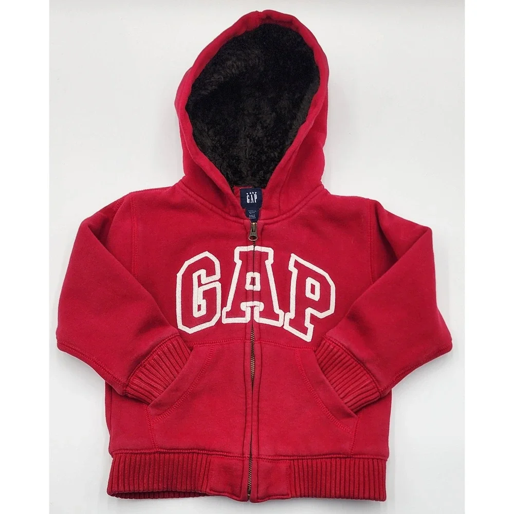 Baby Gap Toddler Red Quilted Lined Zip Hoodie 4 Years Sherpa Embroidered‎
